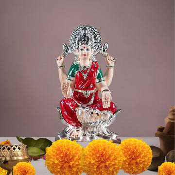 Placeables 99.9 Silver Plated Premium Laxmi Idol| Murti For Pooja Room and Office 7 inch