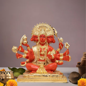 Placeables 24 Carat Pure Gold Plated Panchmukhi Hanuman idol | Murti For Pooja Room