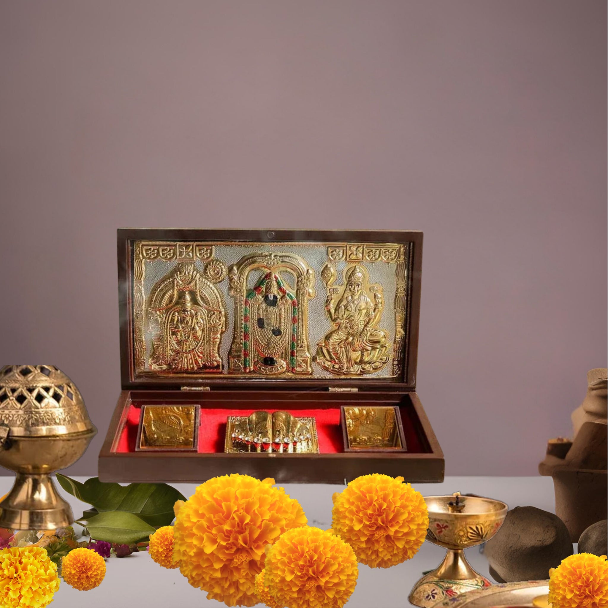 Placeables 24Carat Gold Plated Venkateswara Pocket temple | Pooja Box